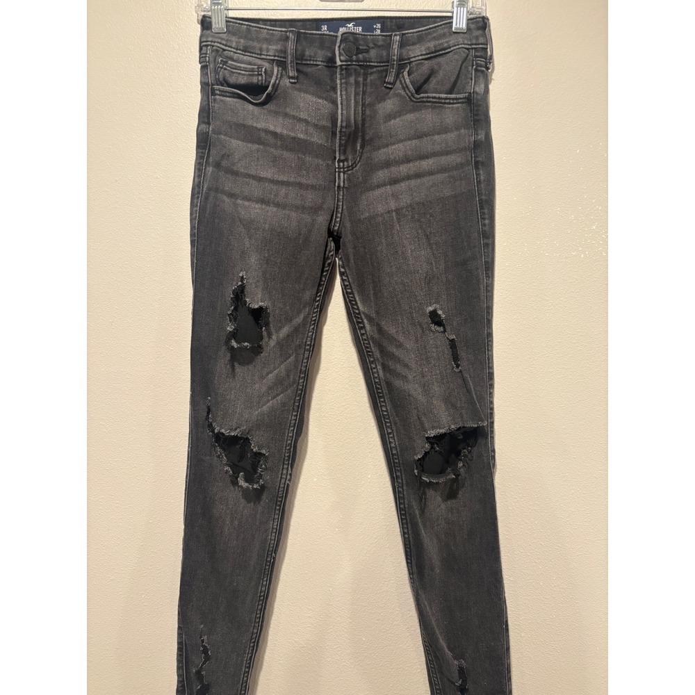 Hollister High-Rise Super‎ Skinny Jeans Womens 3R W26 L28 Black Distressed Denim